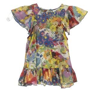 NWOT STELLA MCCARTNEY Dress Girls 4 Silk Cotton Floral Multi Ruffle Short Sleeve